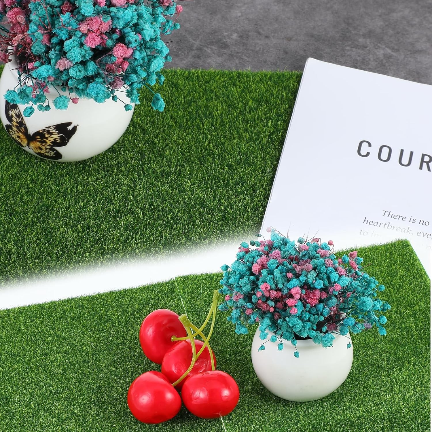 4 PCS Artificial Grass Miniature Fairy Garden Grass 6 x 6 Inches Fake Grass for