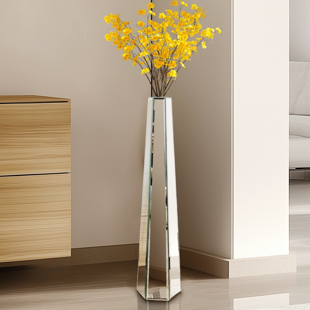 30″ Tall Mirrored Floor Vase Silver Big Vases Home Decorative for Dried Flower