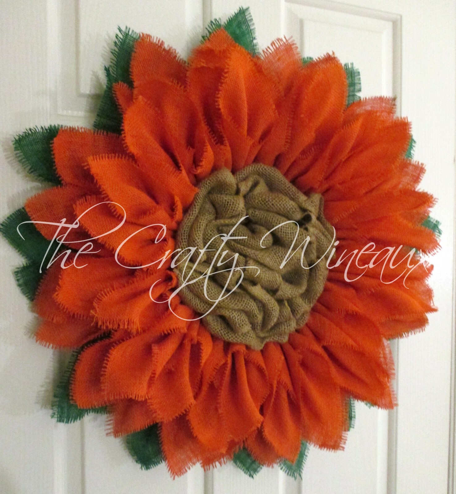 The Crafty Wineaux – Extra Thick 25″ Rich Tangerine Burlap Sunflower Wreath