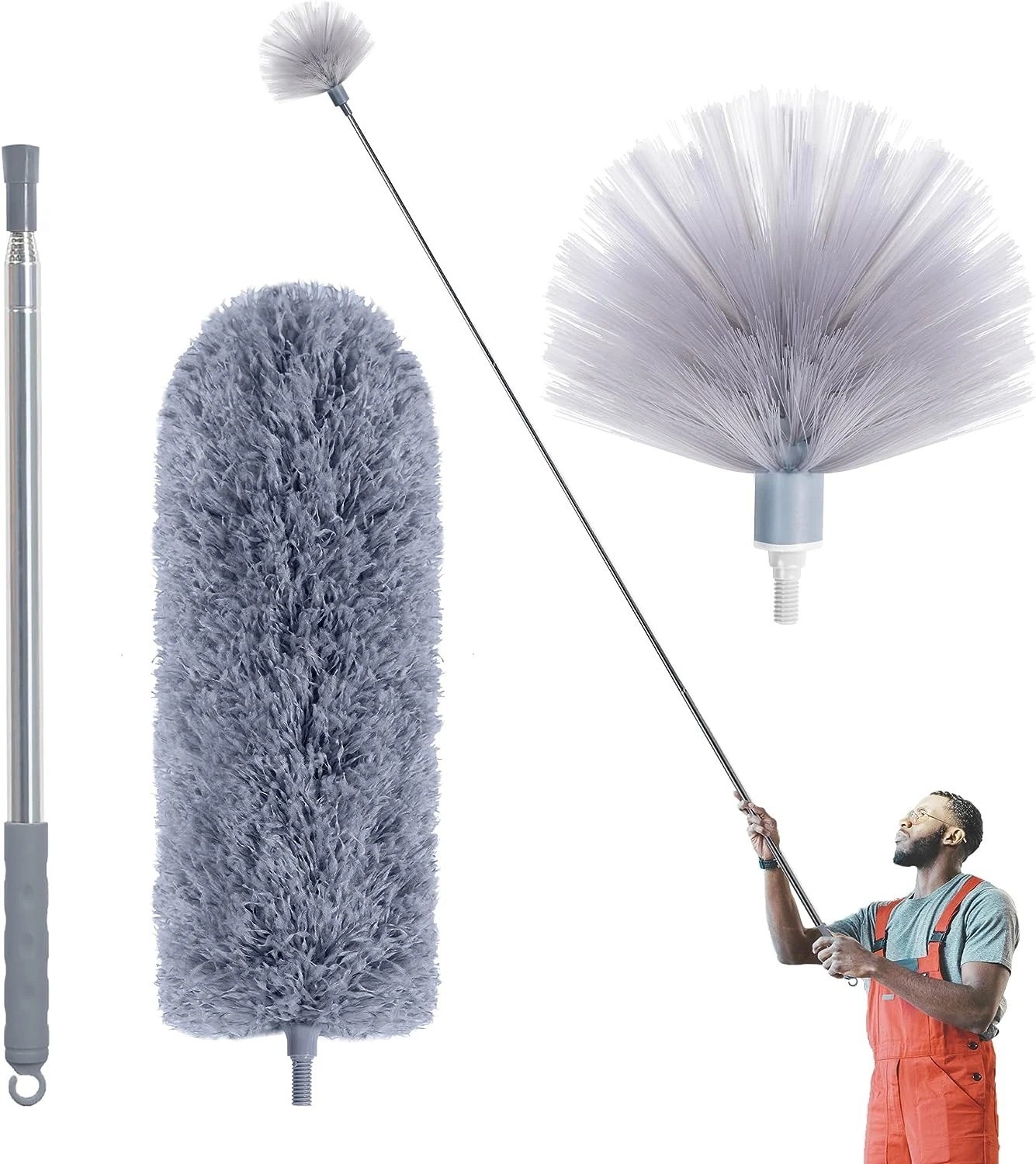 Cobweb Duster with Extension Pole, Spider Web Brush & Ceiling Duster Kit for Cle