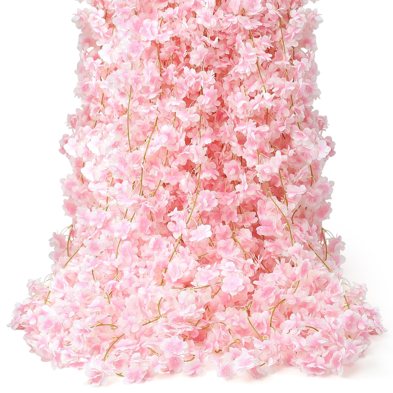 6PC 35.4FT Artificial Cherry Blossom Garland – Pink Silk Vine Decor for Weddings