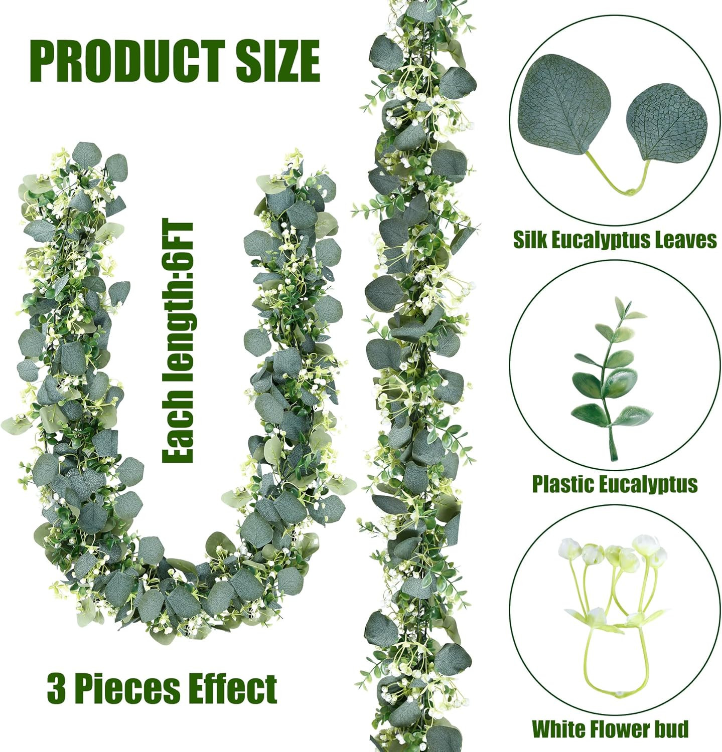 6 Pack Artificial Eucalyptus Garland Eucalyptus Leaves Vines Greenery Garland Fa