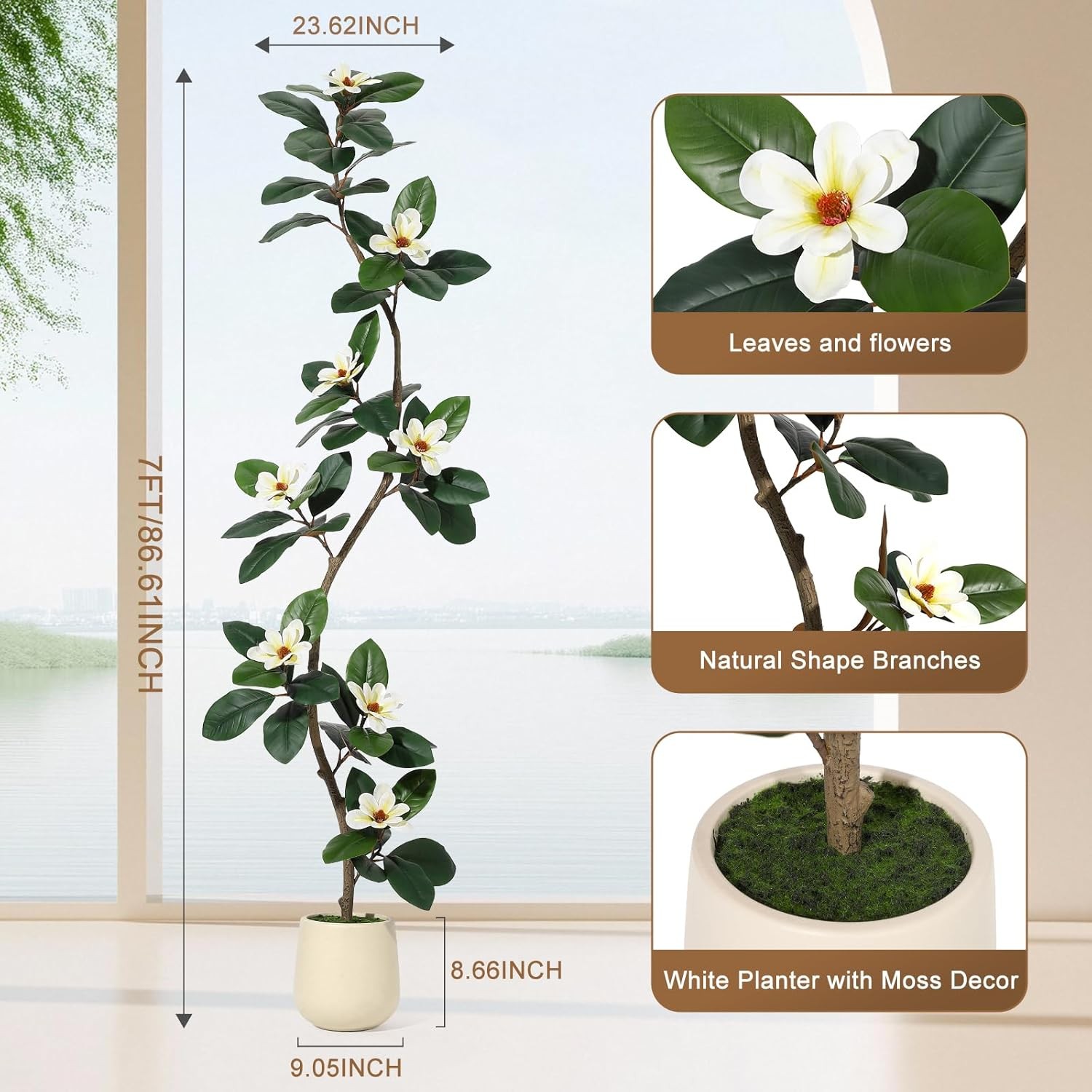 Artificial Magnolia Tree Lifelike Faux Tree for Indoor/Outdoor 5/6/7ft White