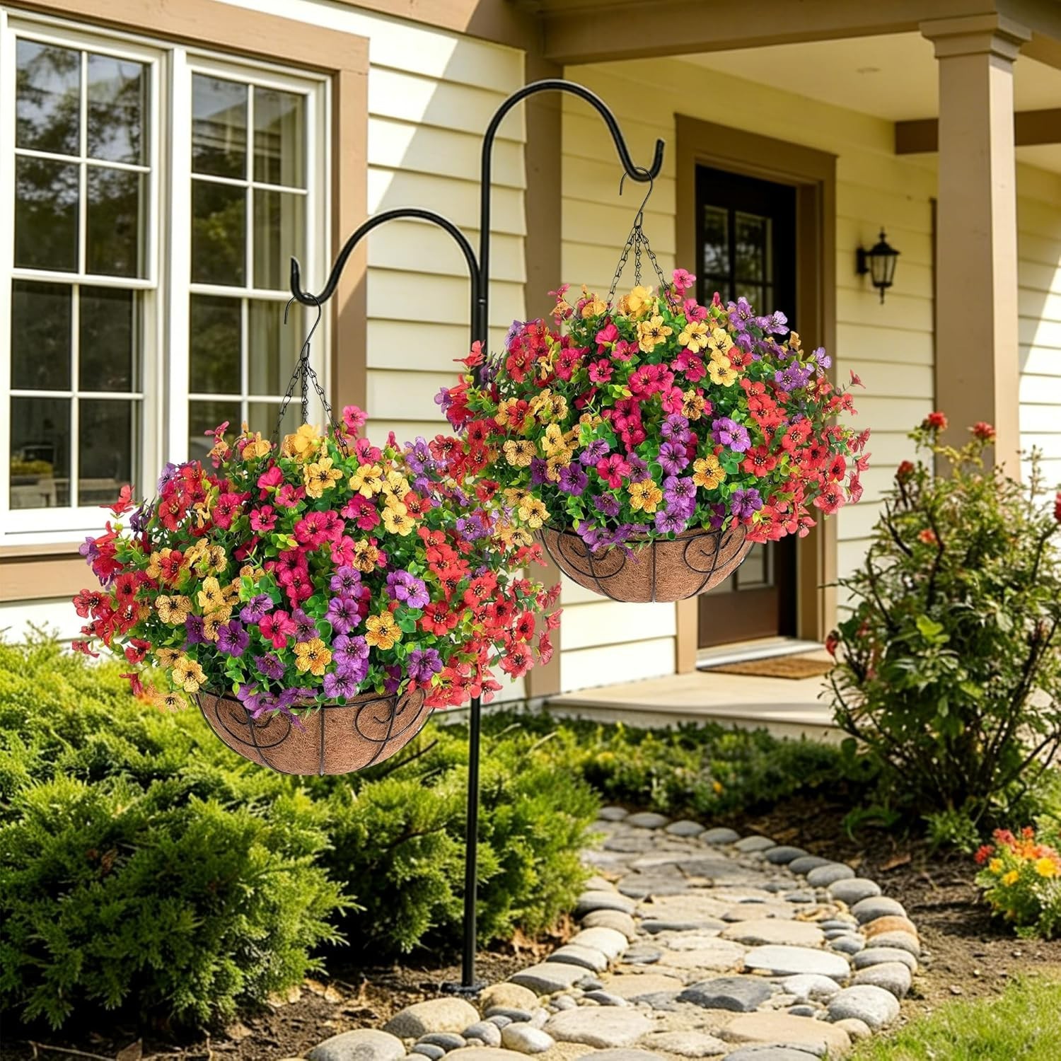 Two Stunning UV Resistant Artificial Flower Baskets for Vibrant Home Decoration