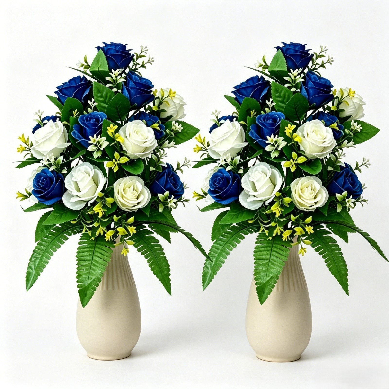 Artificial Rose Bouquets 2 Pack Blue White Green 43cm Low Maintenance Decor