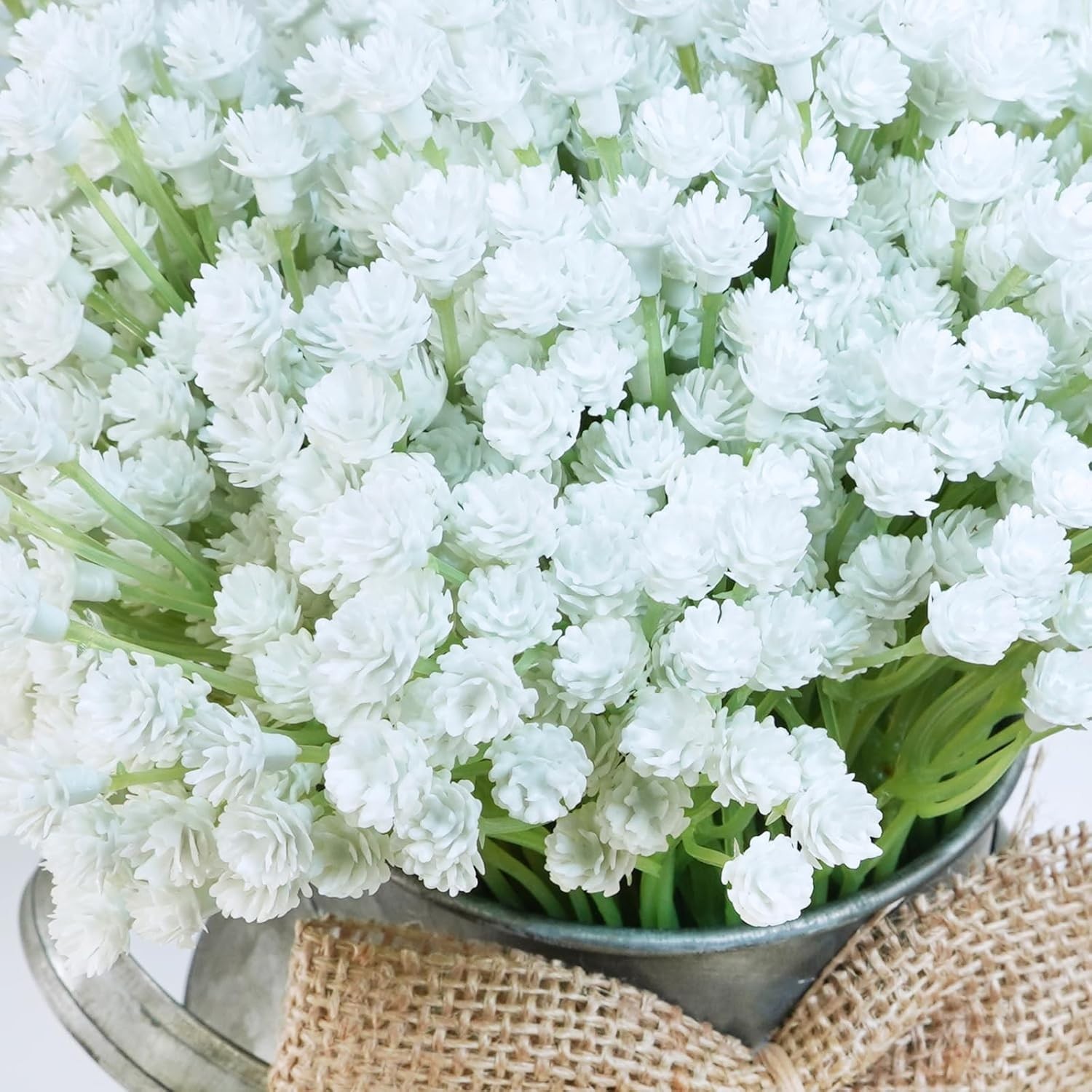 Winlyn Artificial Baby’s Breath Centerpiece with Rustic Galvanized Metal Can 11″