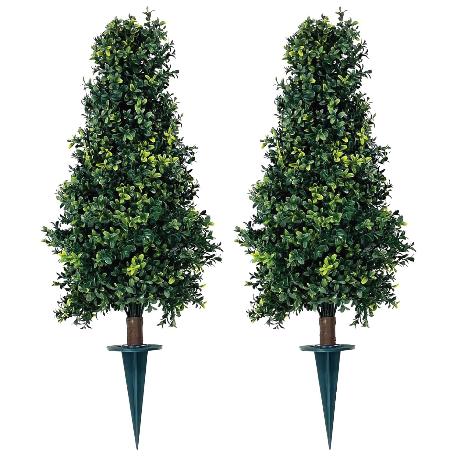 Two Artificial UV Rated 30” Boxwood Cone Topiary w/Spike, Indoor Outdoor Tre…