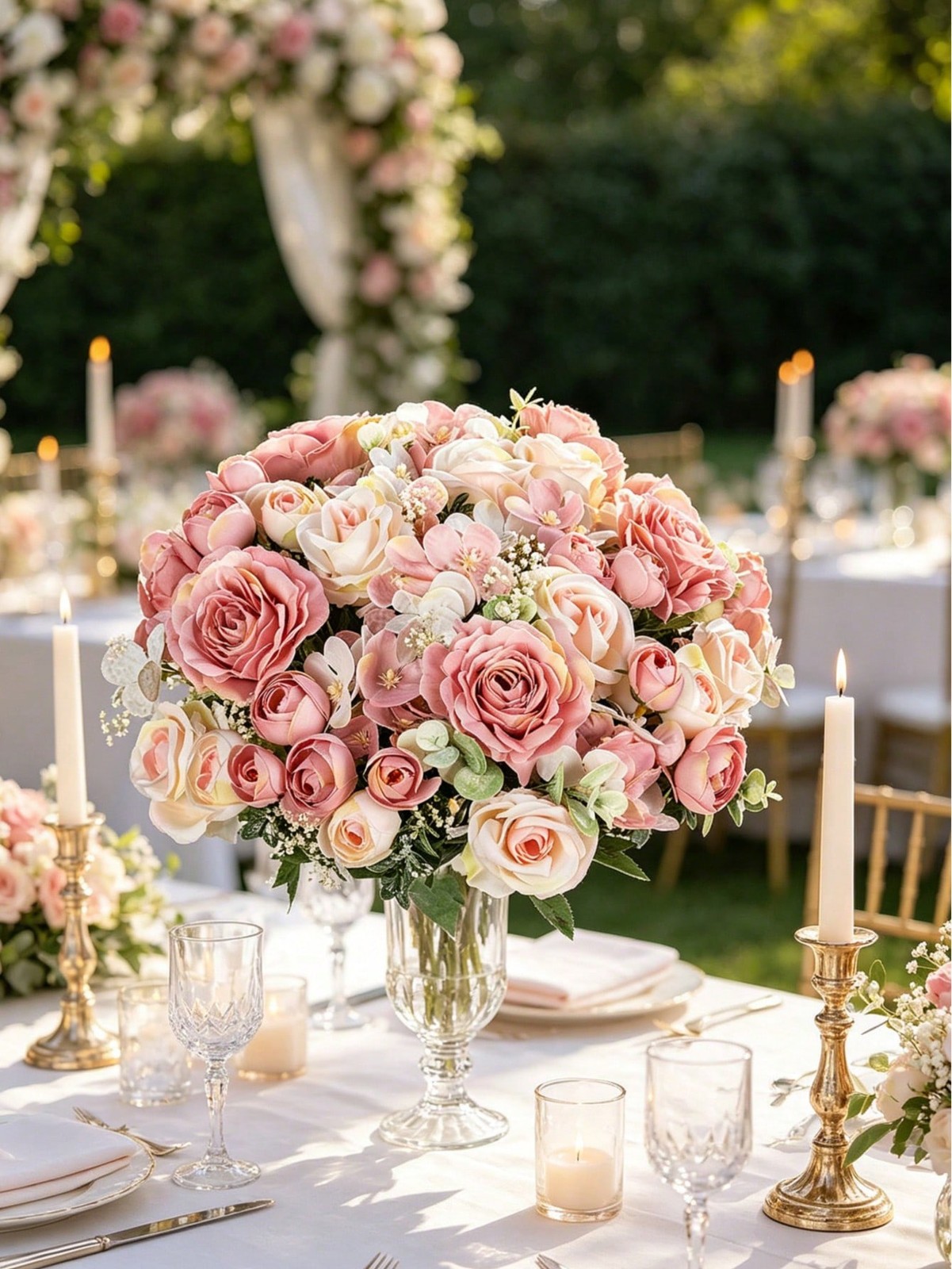Pink Artificial Silk Rose Bouquet One Size For Wedding Home Decor