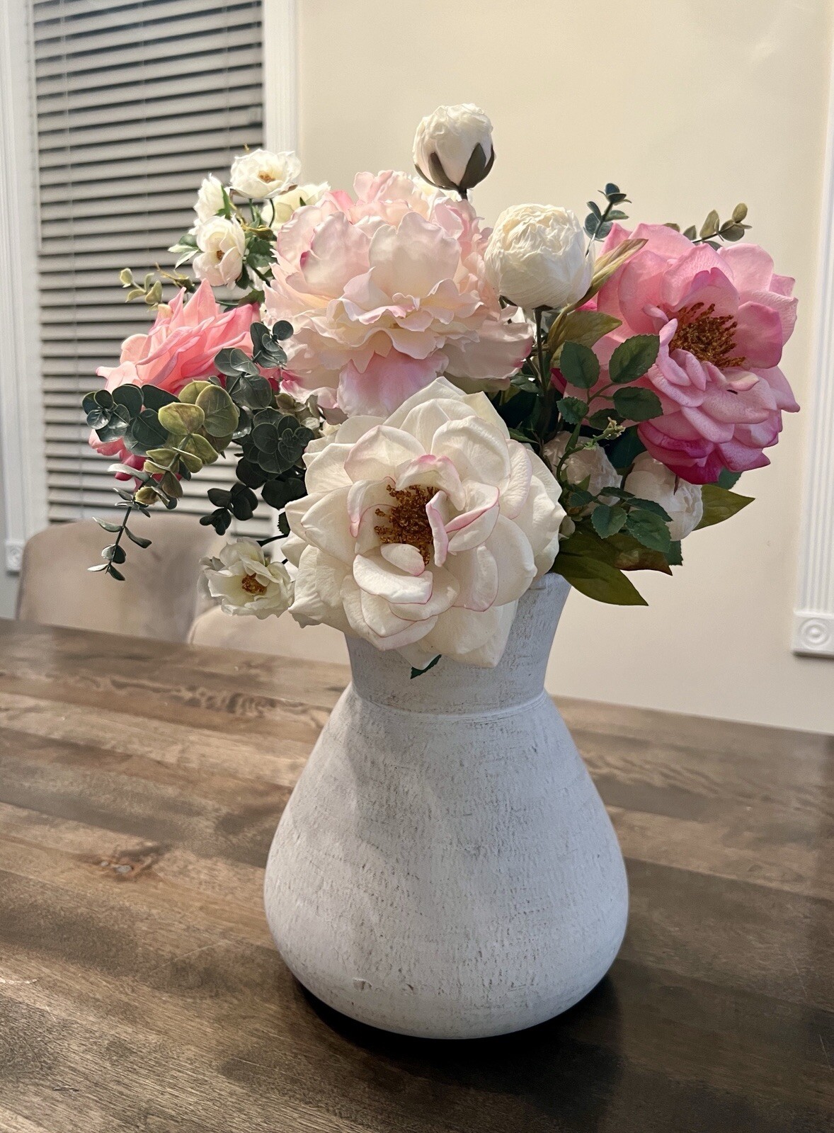 Realistic Artificial Flower Arrangement Silk Peony Rose Pink White High Quality