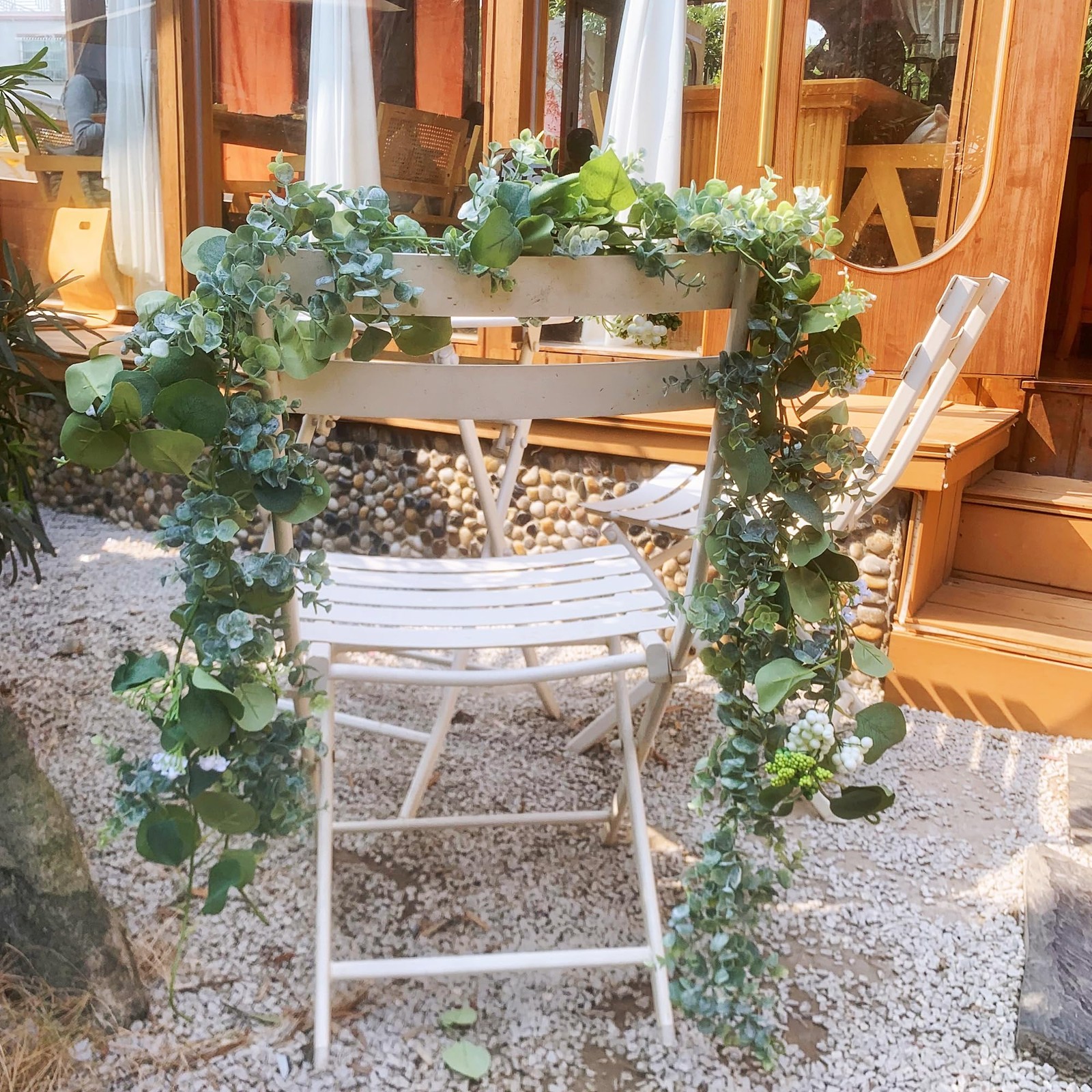 Eucalyptus Garland for Table, 6ft Faux Eucalyptus Garland with White Flowers …