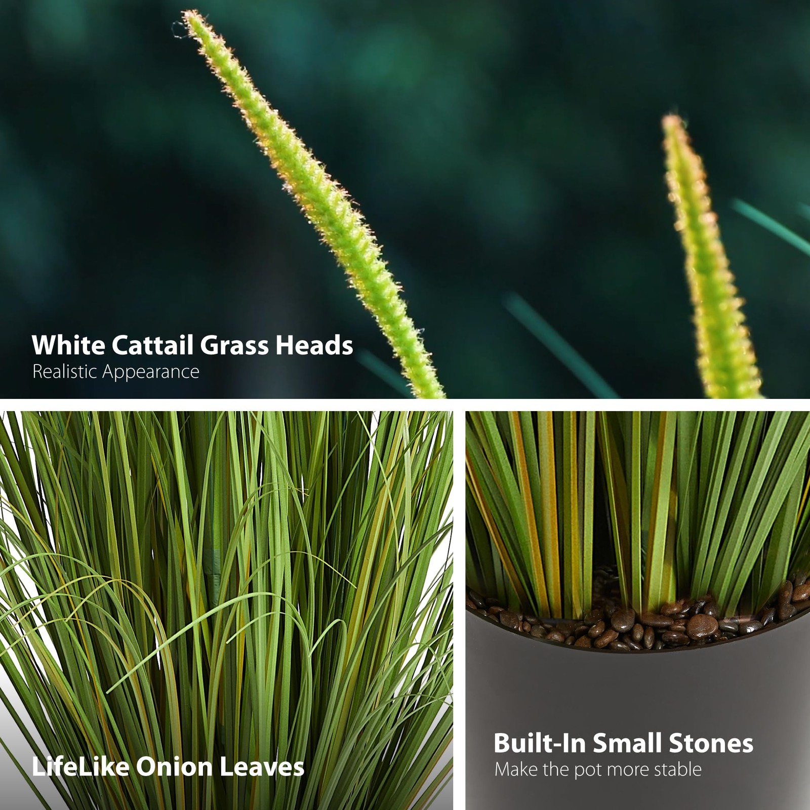KOL 4ft Artificial Cattail Grass, 47.2in Artificial Indoor Outdoor Fake Onion…