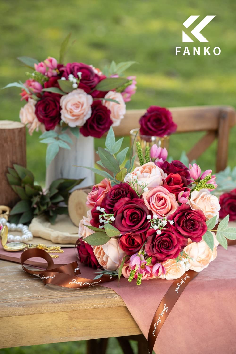 Rose Artificial Flowers Combo for DIY, Fake Red Rose Silk Flowers Greenery, F…
