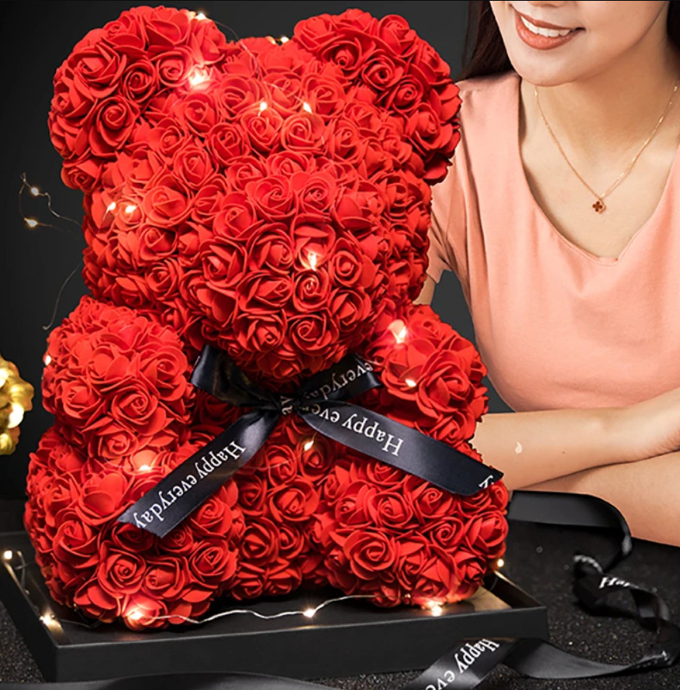 Rose Bear (5 in 1), Rose Teddy Bear with Lights, Ballon, Gift Box and Love Card.