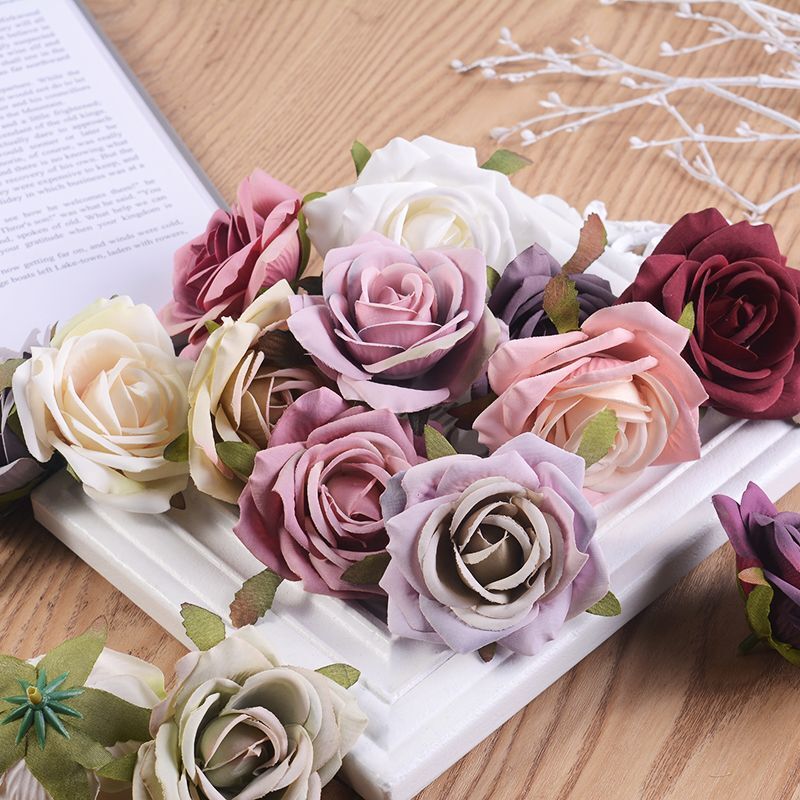 Rose Head Silk Wreath Flowers Wedding Party Home Decor Artificial Flower 7cm 5pc