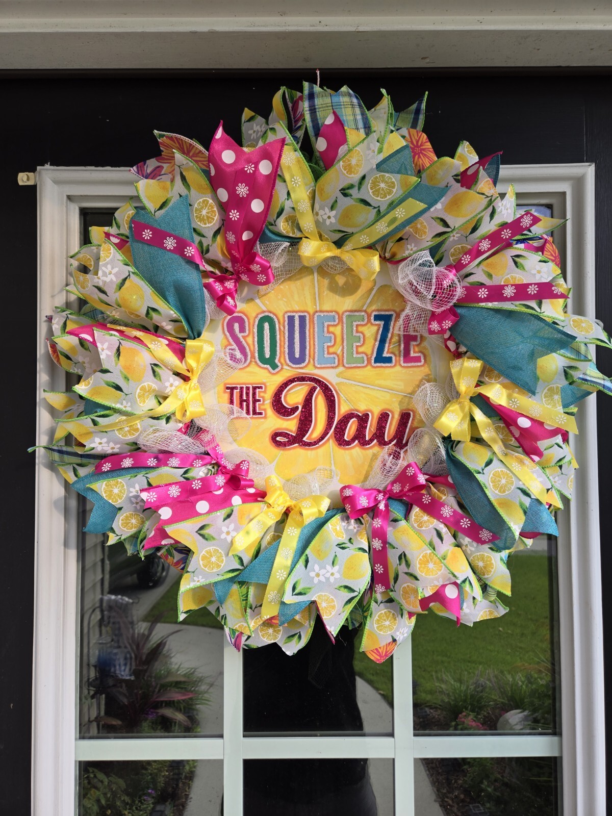 WREATH SQUEEZE THE DAY Spring SUMMER Fall Front Door Wall Decor BIG bright every