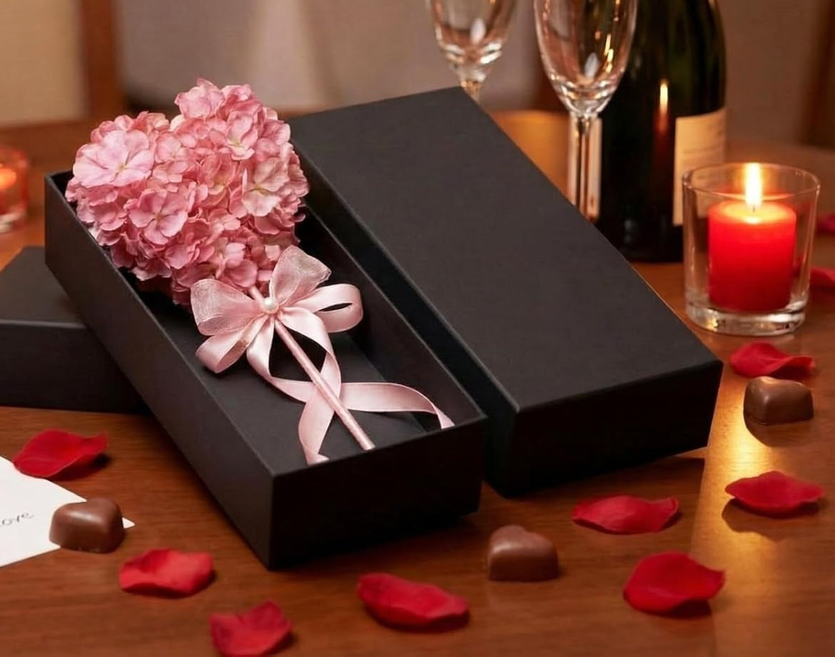 Valentine Artificial Heart Shaped Flower Bouquet Gift, In Gift Box, 12 In, Pink