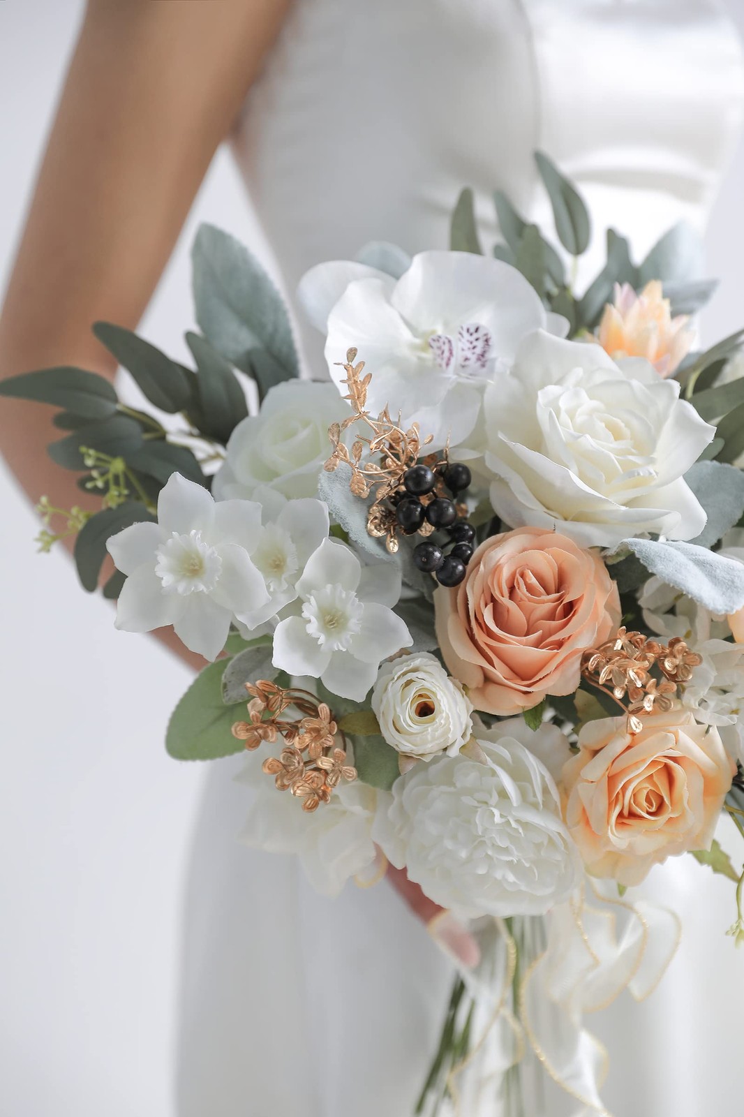 White Artificial Flowers Combo Silk Mix Fake Leaf Wedding Bouquets Baby Shower
