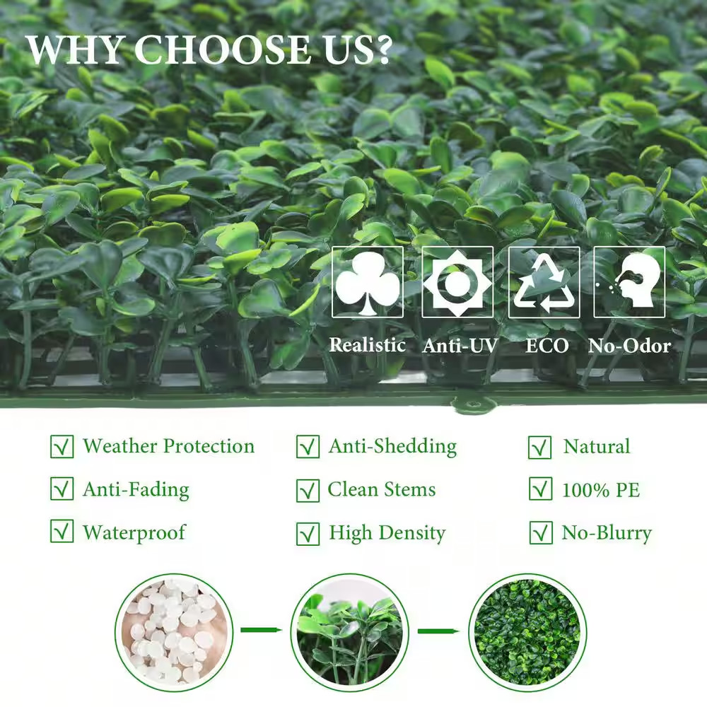 20 In. H X 20 In. W 12 Pcs Artificial Boxwood Hedge Uv-Proof Grass Wall Faux Gre