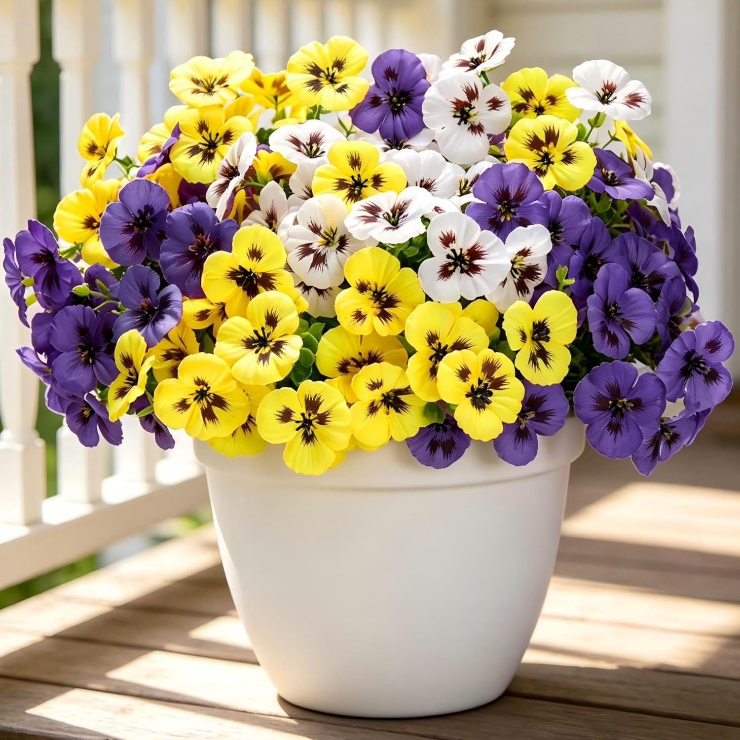 Artificial Pansies Flowers for Outdoors, 12 Pcs Faux Silk Pansy Flower UV Res…