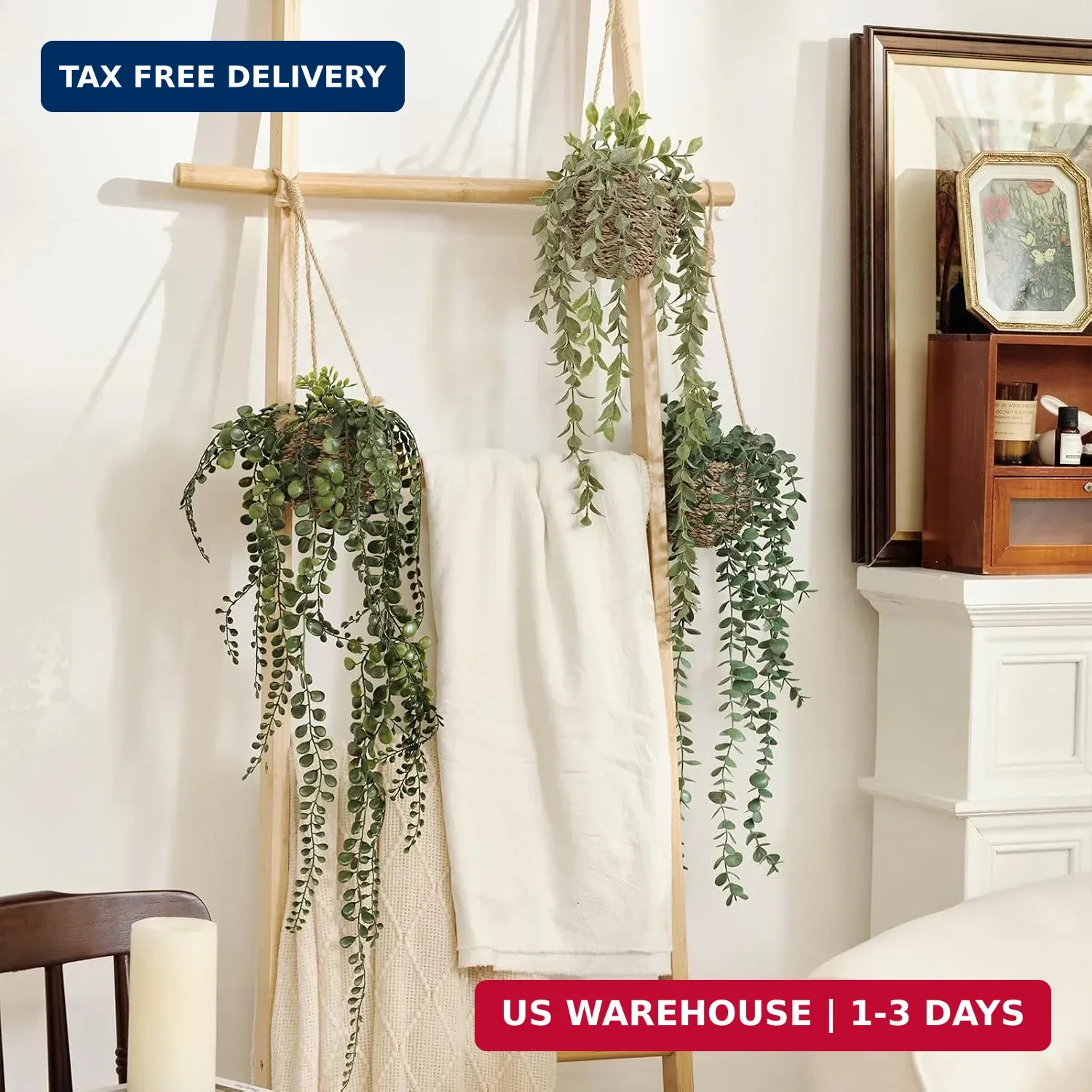 3 Pack Mini Artificial Hanging Greenary Fake Hanging Plants in Basket for Wall L