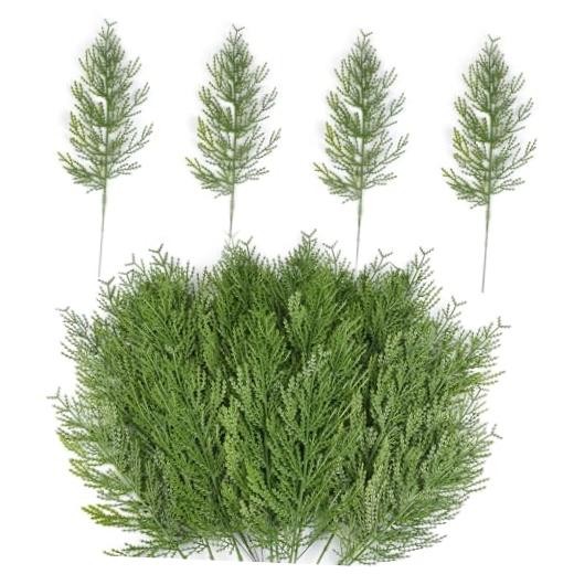 Artificial Pine Branches,Pcs Christmas Faux Cedar Stems, Artificial 40 Green
