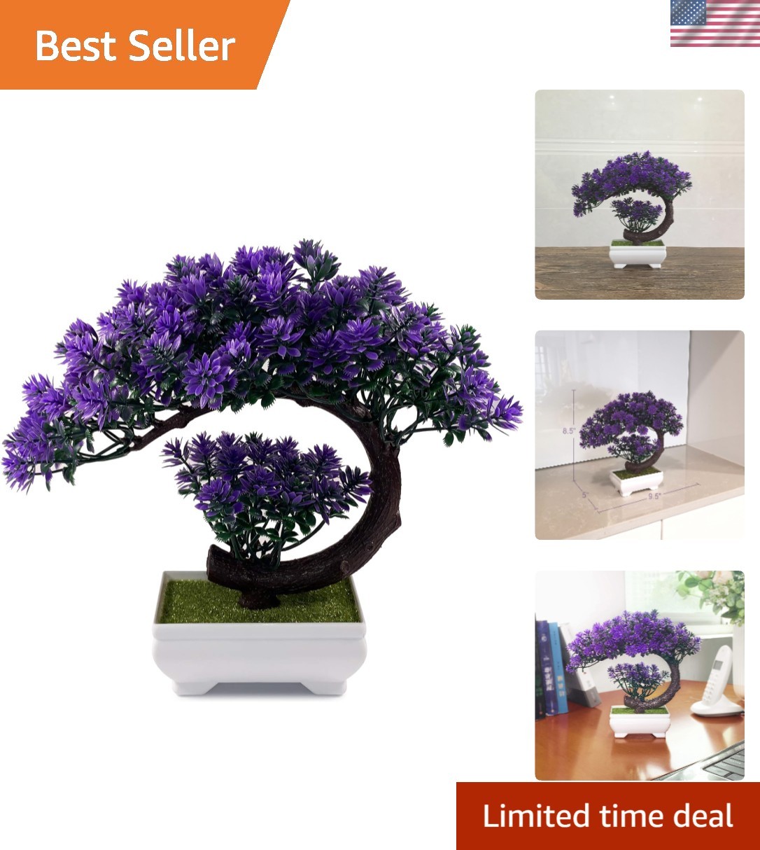 Contemporary 8.5” Small Fake Bonsai Tree in White Pot – Chic Decor Piece