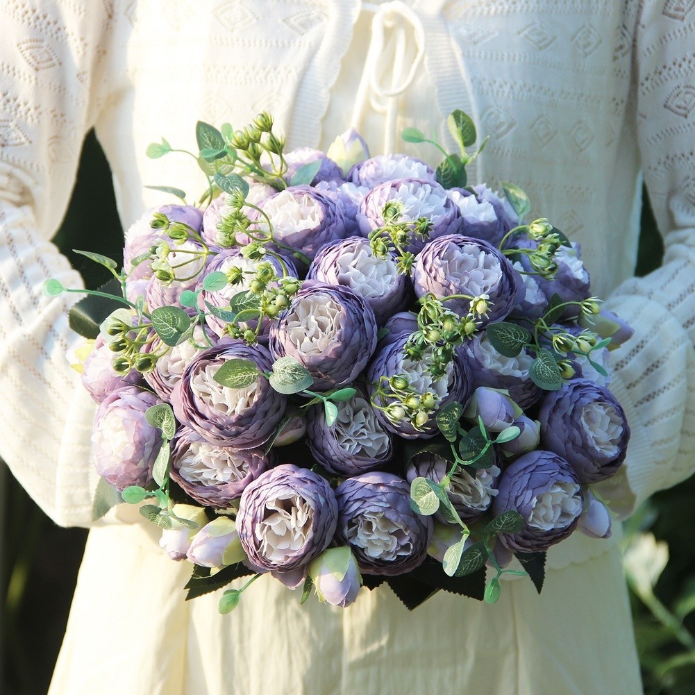 5 Head Peony Rose Bouquet Artificial Flowers for Weddings and Home Decor