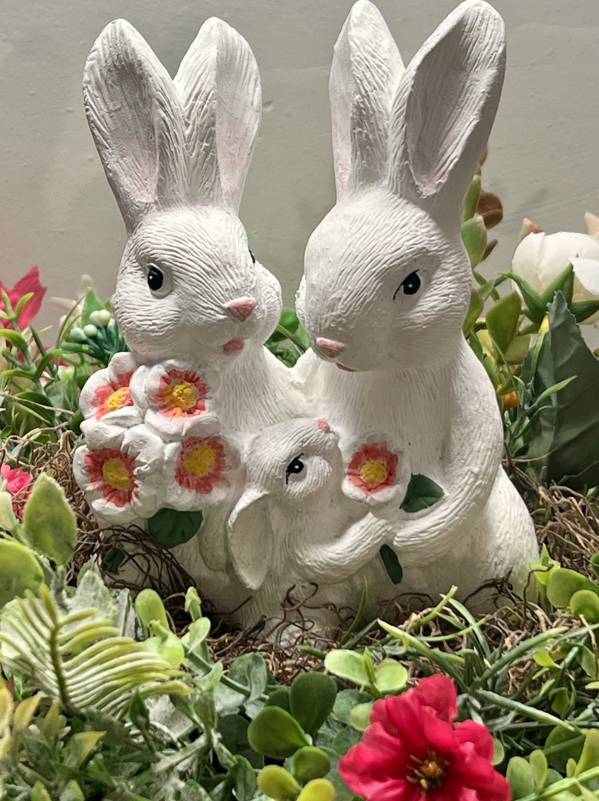 Spring Easter Candle Stick Floral Arrangement Greenery Flowers Rabbit