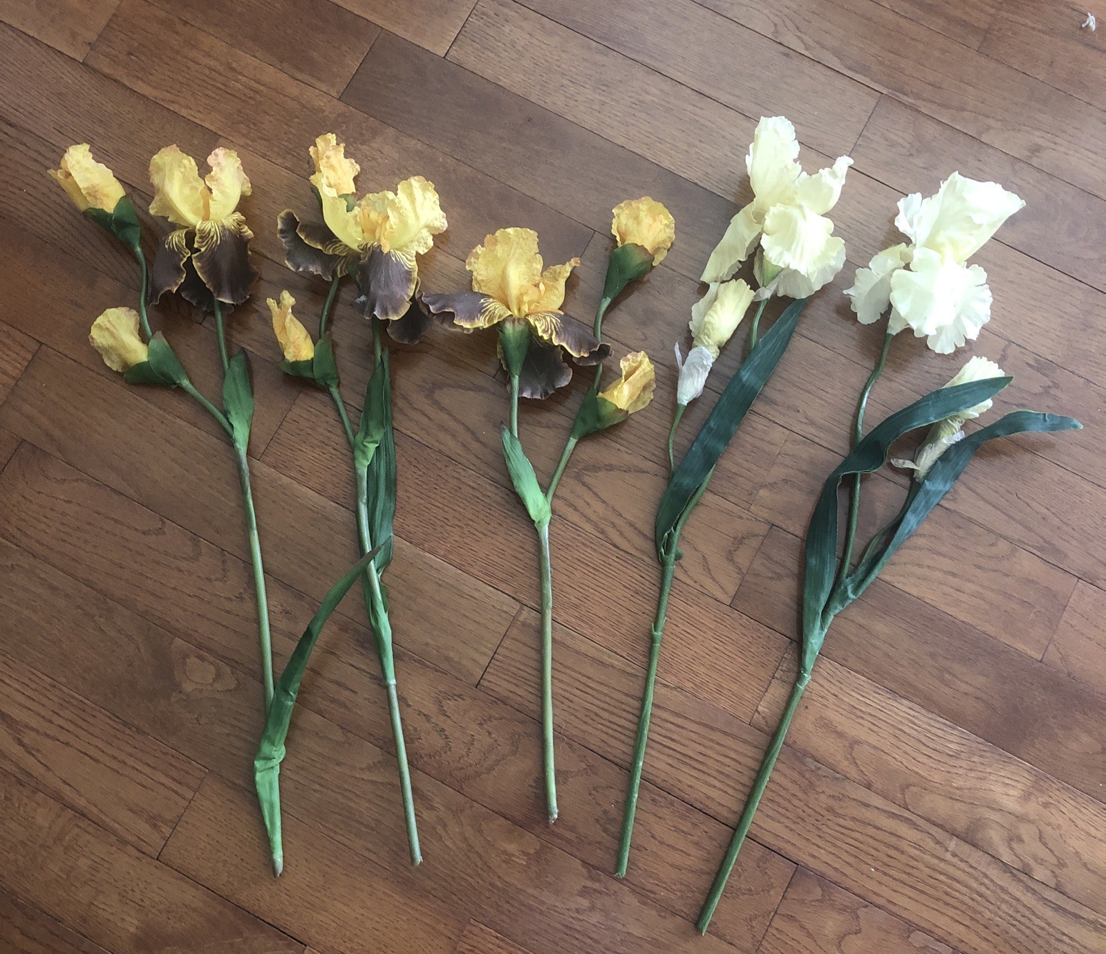 5 Stalks Yellow Iris Flowers Bouquet Long Stems Silk Artificial Crafts Weddings