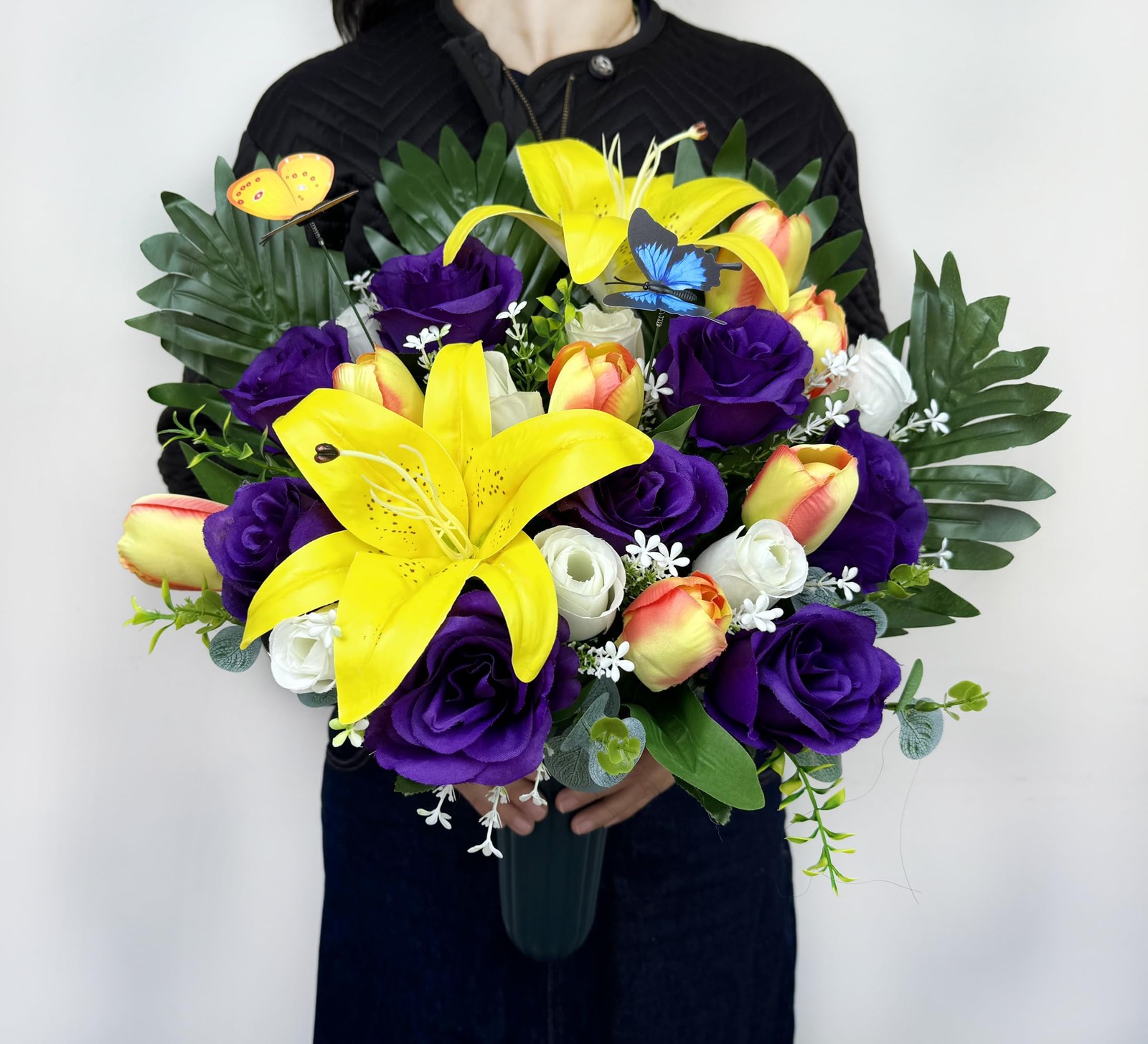 MUVIC Artificial Cemetery Flowers – Memorial Flowers – Outdoor Sympathy Grave…