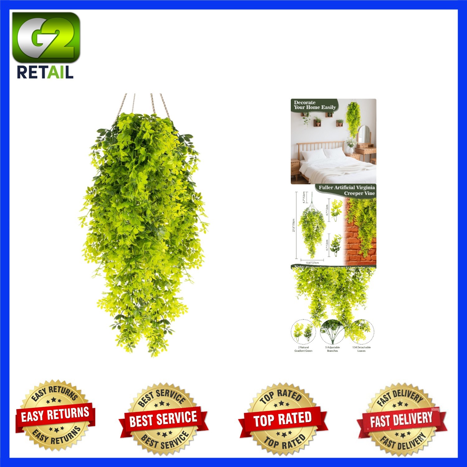 Lifelike Green Virginia Creeper Hanging Plant – Perfect for Indoor & Outdoor