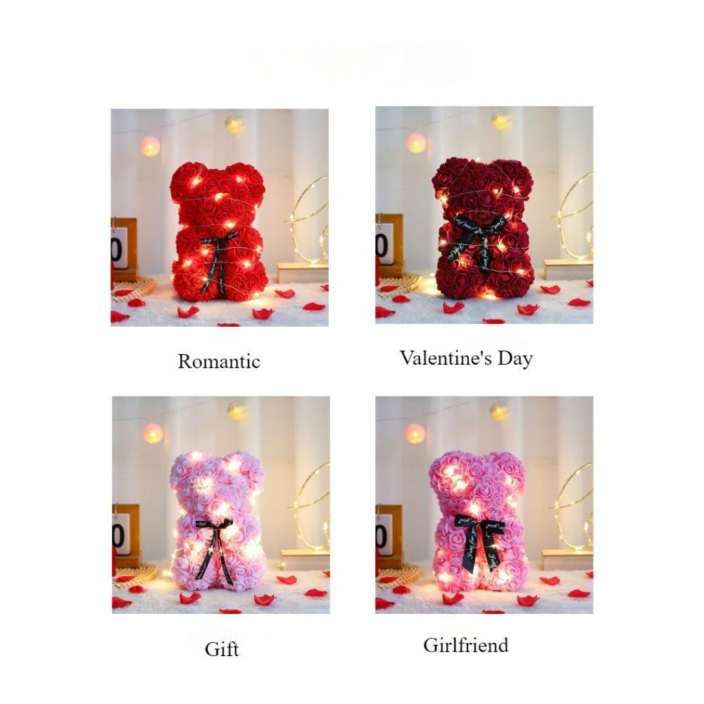 25cm Artificial Teddy Rose Flower Bear with Box Romantic Valentines Day Gift Gir