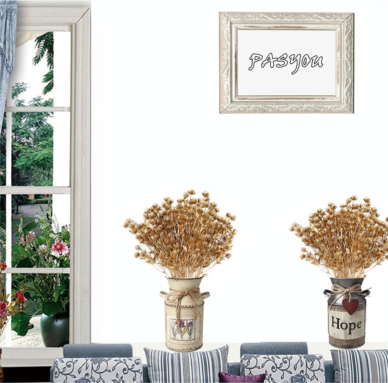 Artificial Flowers Fake Plants Christmas Decorations, Golden Plastic Leaves G…