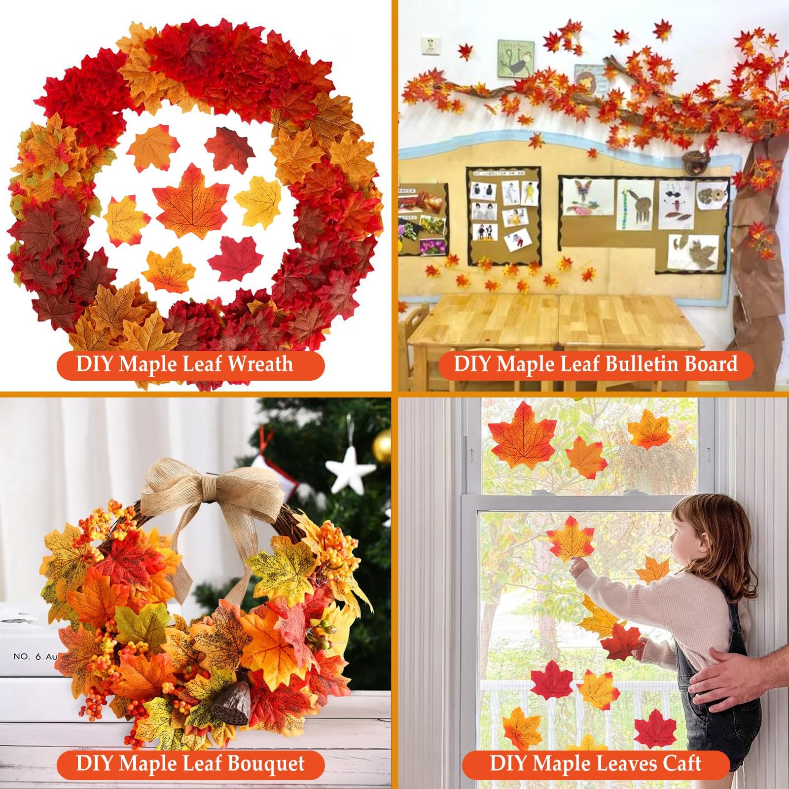 600 PCS Fall Leaves Set 7 Colors Artificial Autumn Maple Leaf Decor Wedding