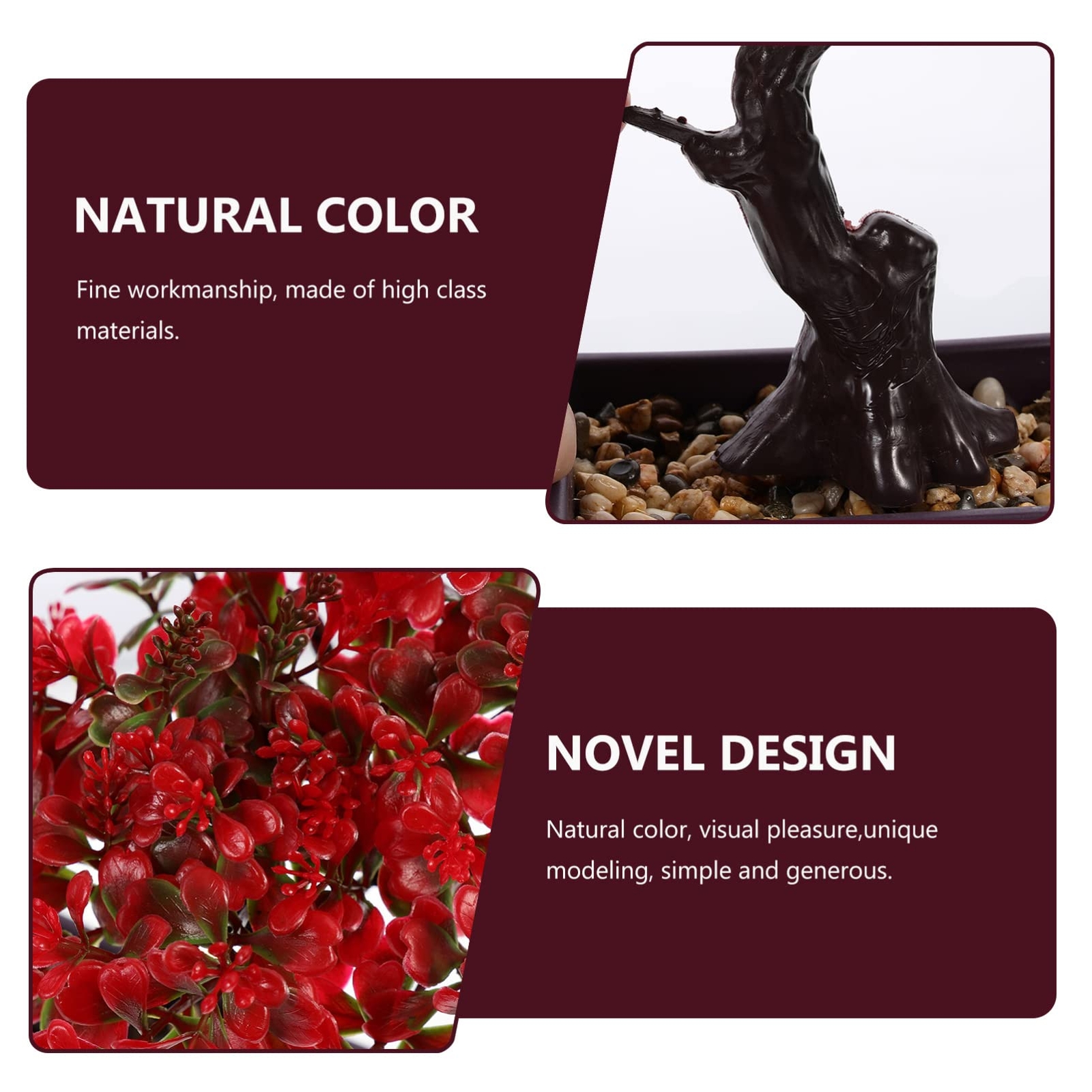 Home Decor Artificial Bonsai Tree Red Small Fake Plants Decor Indoor Faux Pot…
