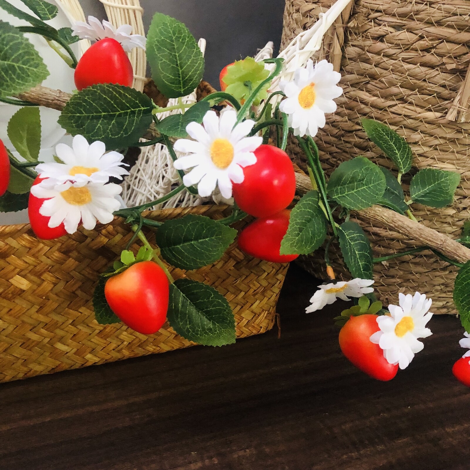 Artificial Strawberry Flowers Plant Vine Garland for Wedding Birthday Home Decor