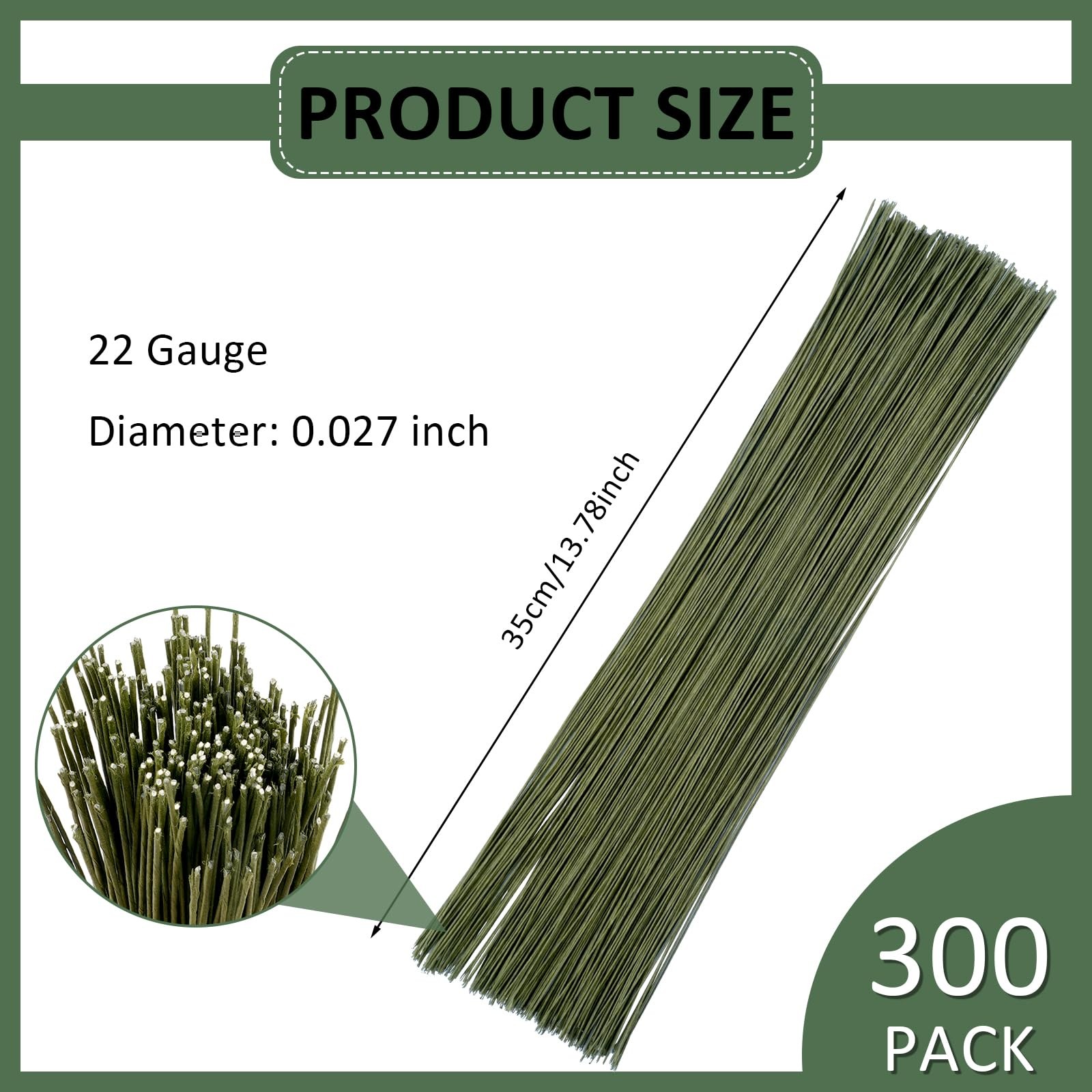 300 PCS Floral Wire Stems, 22 Gauge 14 Inch Flexible Green Craft Floral Stems…