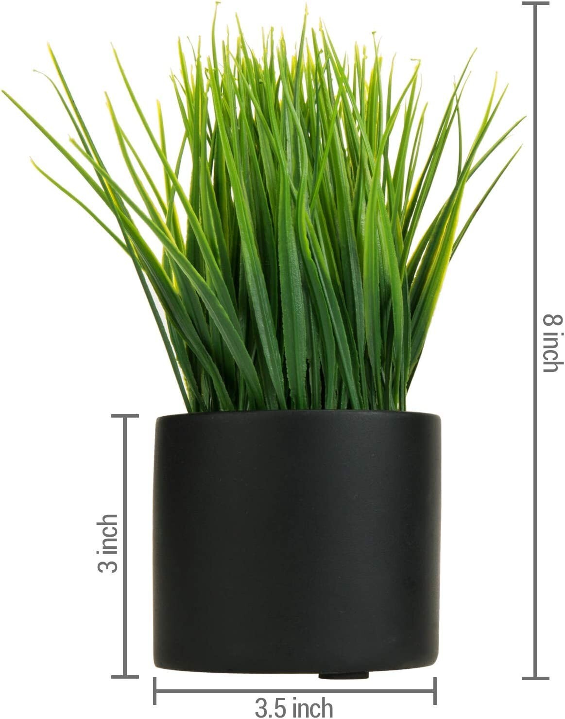 MyGift Set of 2 Tabletop Artificial Green Grass Plant Decor in Black Cement Pots