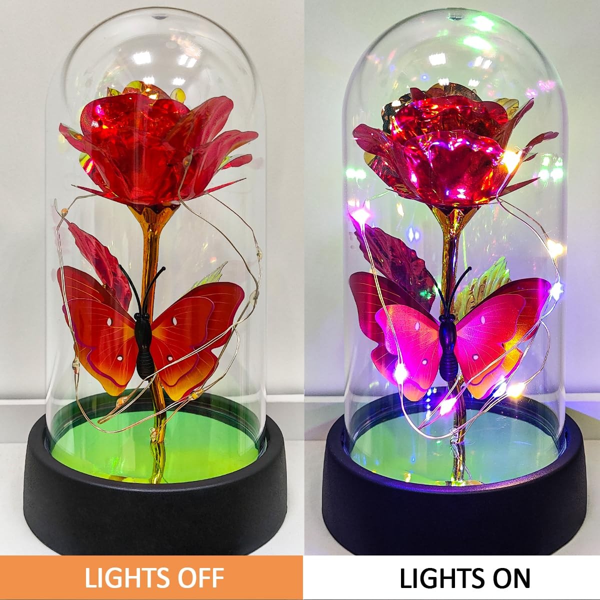 Glass Rose in Glass Dome, Light Up Flower, Eternal Roses – Valentines Day Gif…