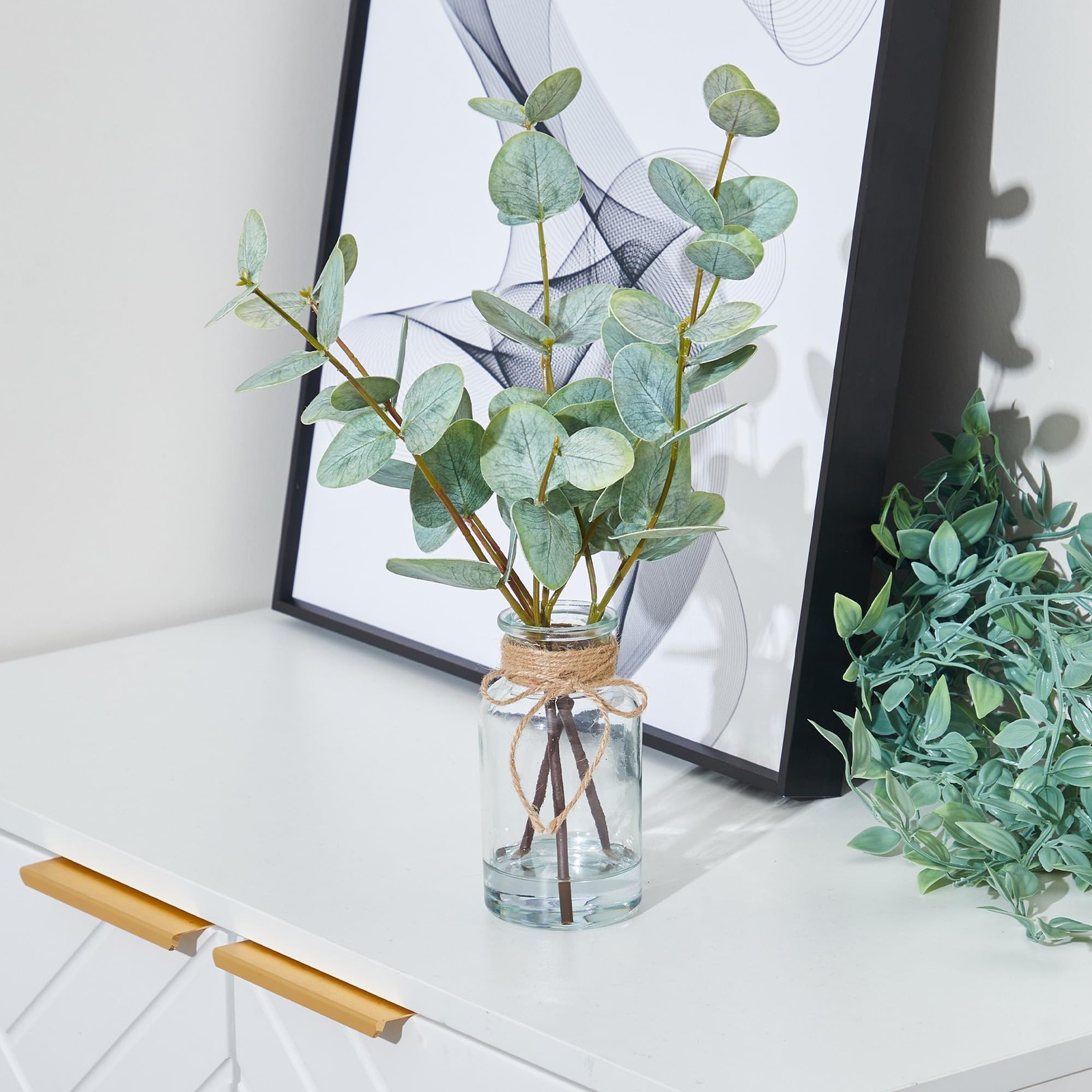 13″ Artificial Eucalyptus Stems in Vase, 2-Pack Faux Plants with Green Leaves