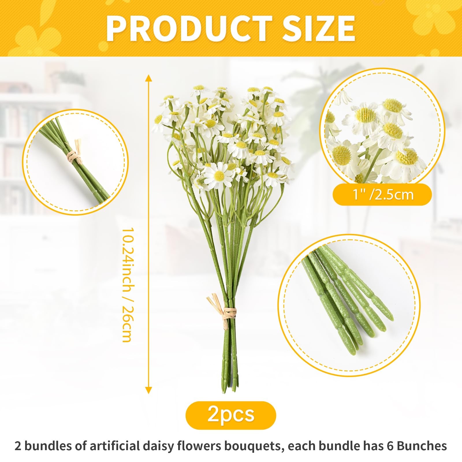 2 Bundles Small Artificial Daisy Flowers Bouquet Faux Silk Tiny Daisy Flowers