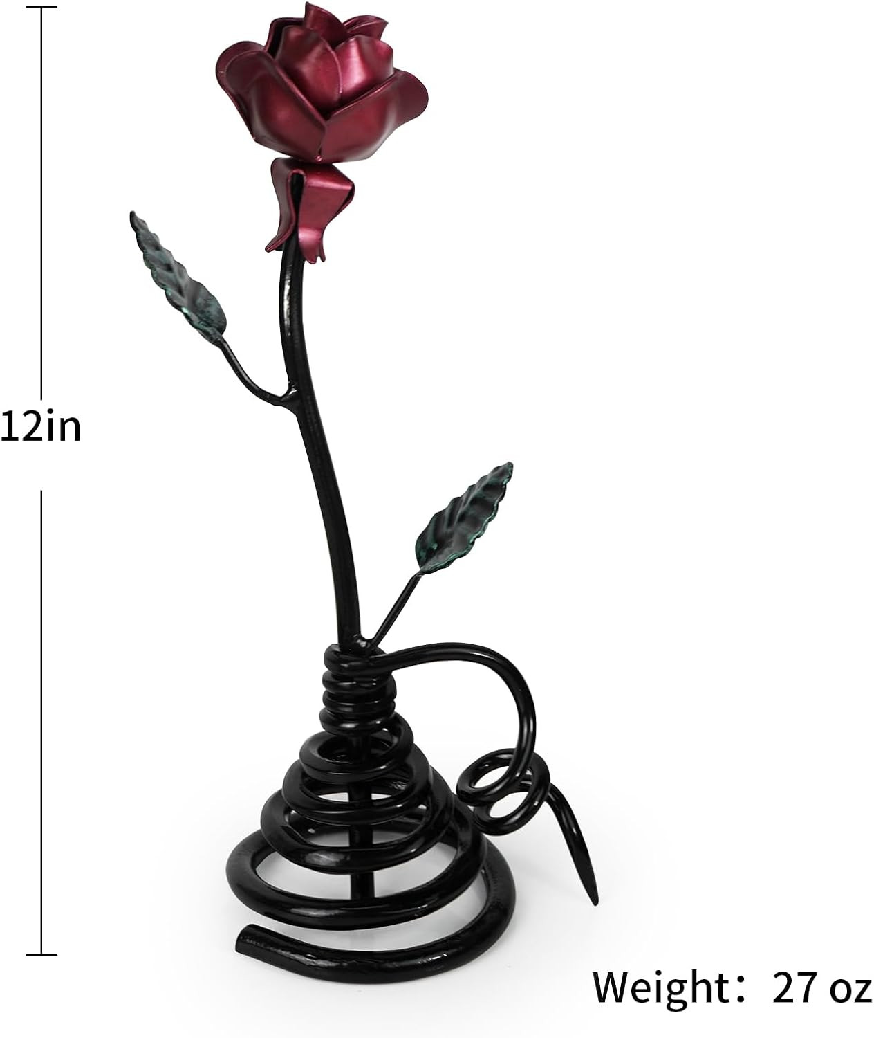 Dreamseden 12 Inch Metal Rose with Stand, Forever Rose Iron Flower Sculpture, Ha