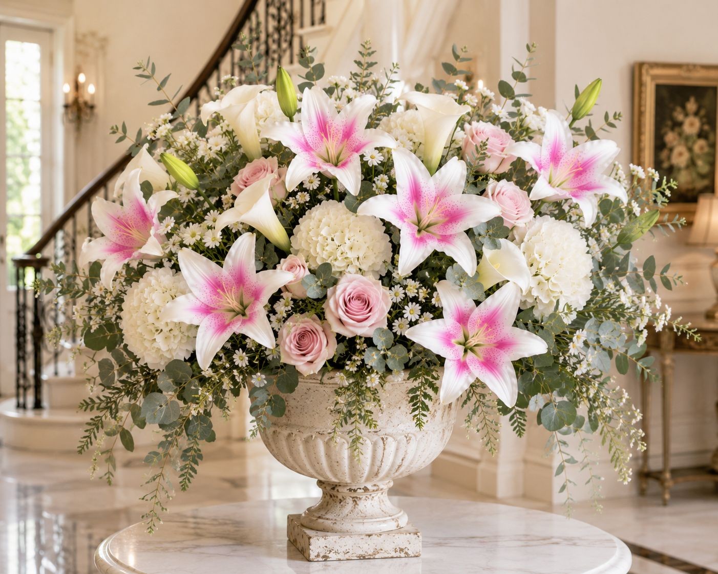 Real Touch Blush Pink Stargazer Lily Stems Set of 2, Artificial Lily Flowers, Fa