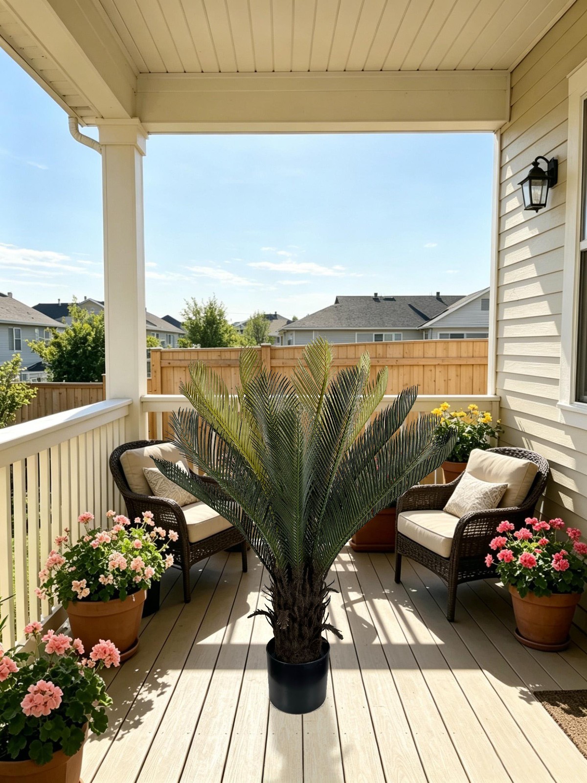 2Pcs 90cm Artificial Sago Palm Cycas Plant Potted Evergreen Cycad for Home Decor