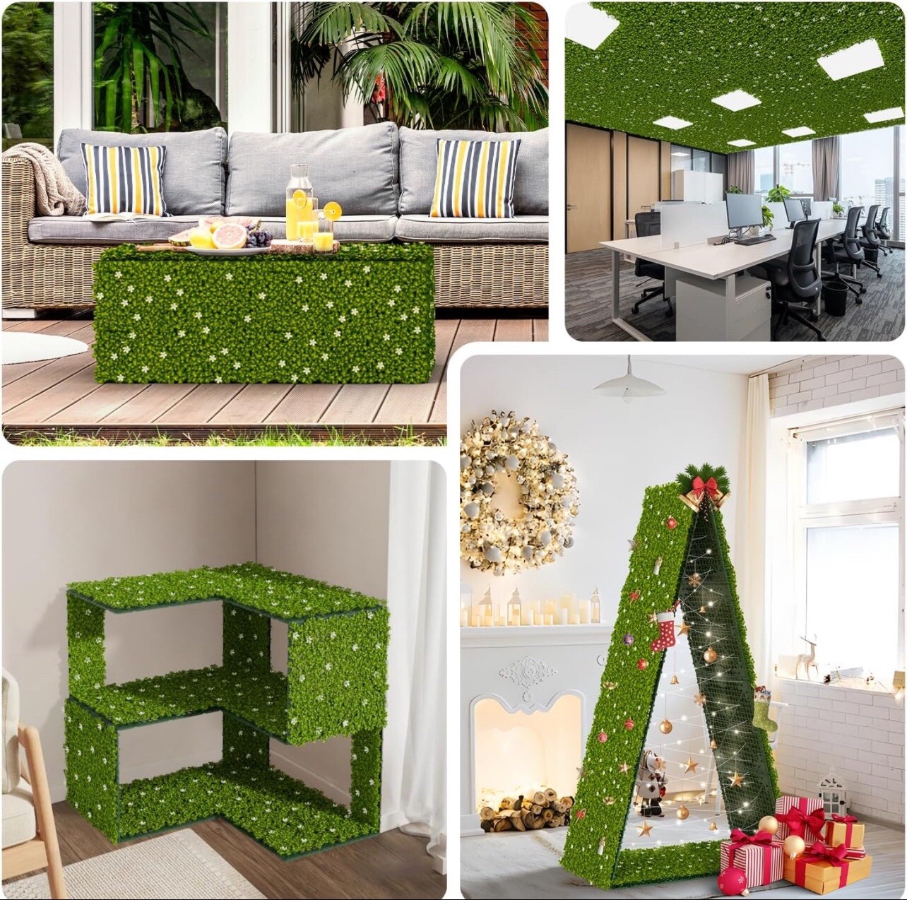 6pc Artificial Panel 18″x18 Milan w/ White Flowers Hard Base Privacy Screen Wall