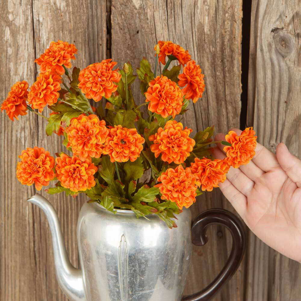 Set of 2 Orange Artificial Marigold 16″ Floral Bushes