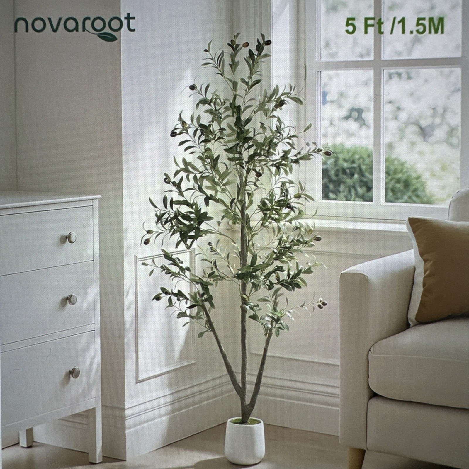 Olive Trees Artificial Indoor, 5FT Tall Faux Olive Tree with Moss and Planter