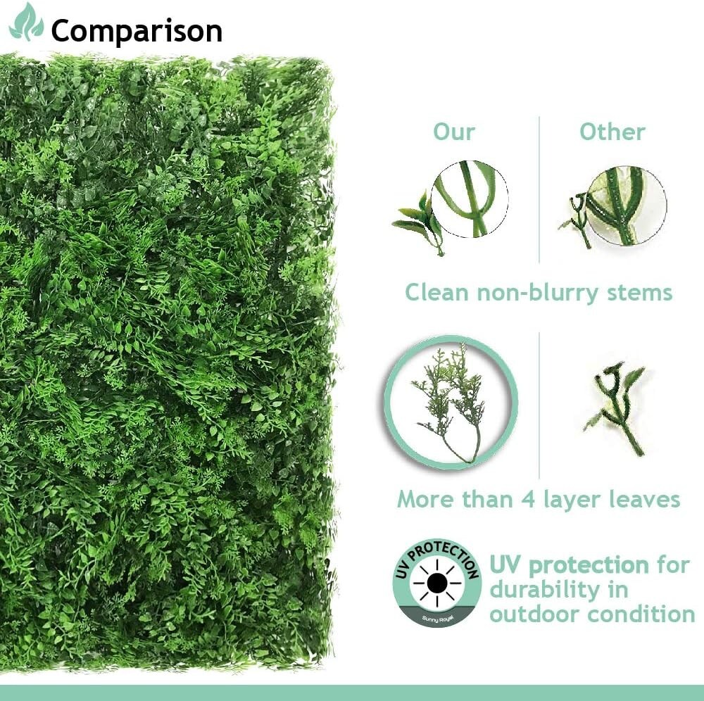 20″ x 20″ Fern Artificial Plant Wall Square Panels Faux Grass Decor Boxwood