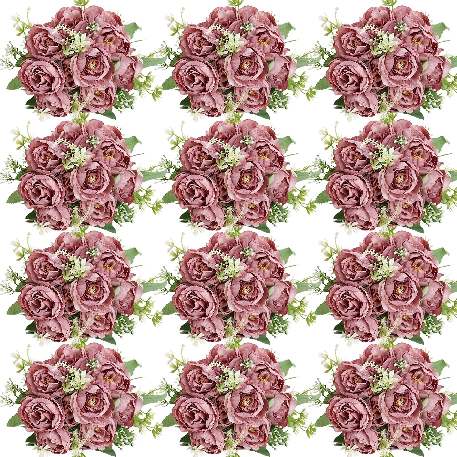 12 Bundles Dusty Rose Artificial Peonies Silk Flowers Fake Wedding Centerpiece