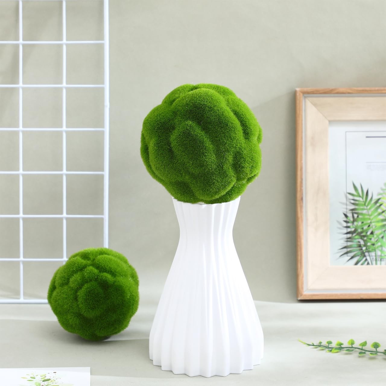 Faux Moss Balls Artificial Plant Decor Set of 2 4.72In Simulated Mossy Ball T…